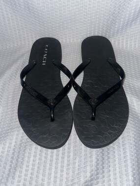 Coach Black Signature C Pattern Rubber Flip Flops
